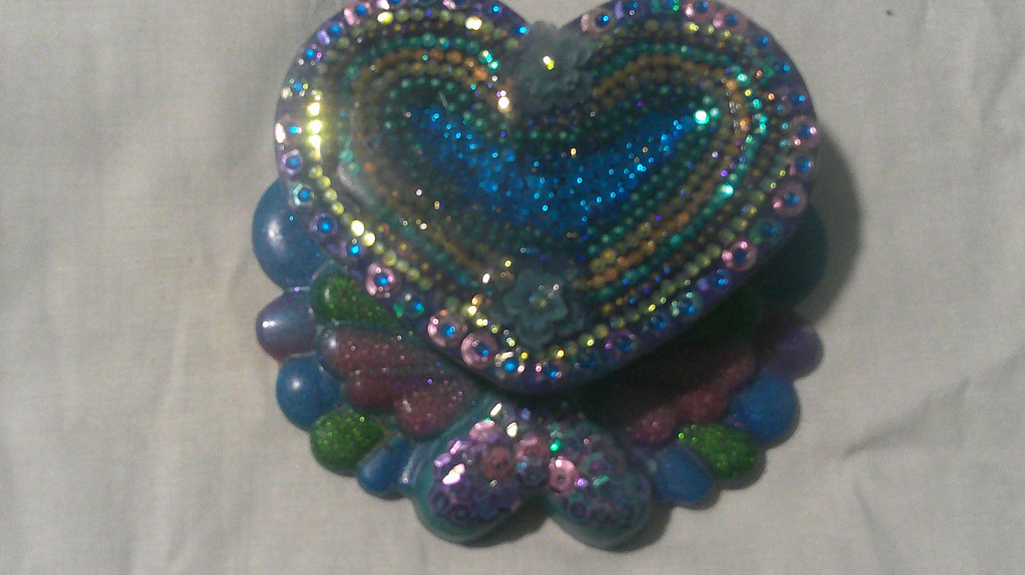 Handmade resin mermaid heart jewellery box - top down view