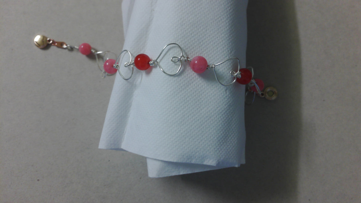 Pink Quartz & Red Agate Heart-Wrapped Bracelet - The Eternal Rhythm Collection