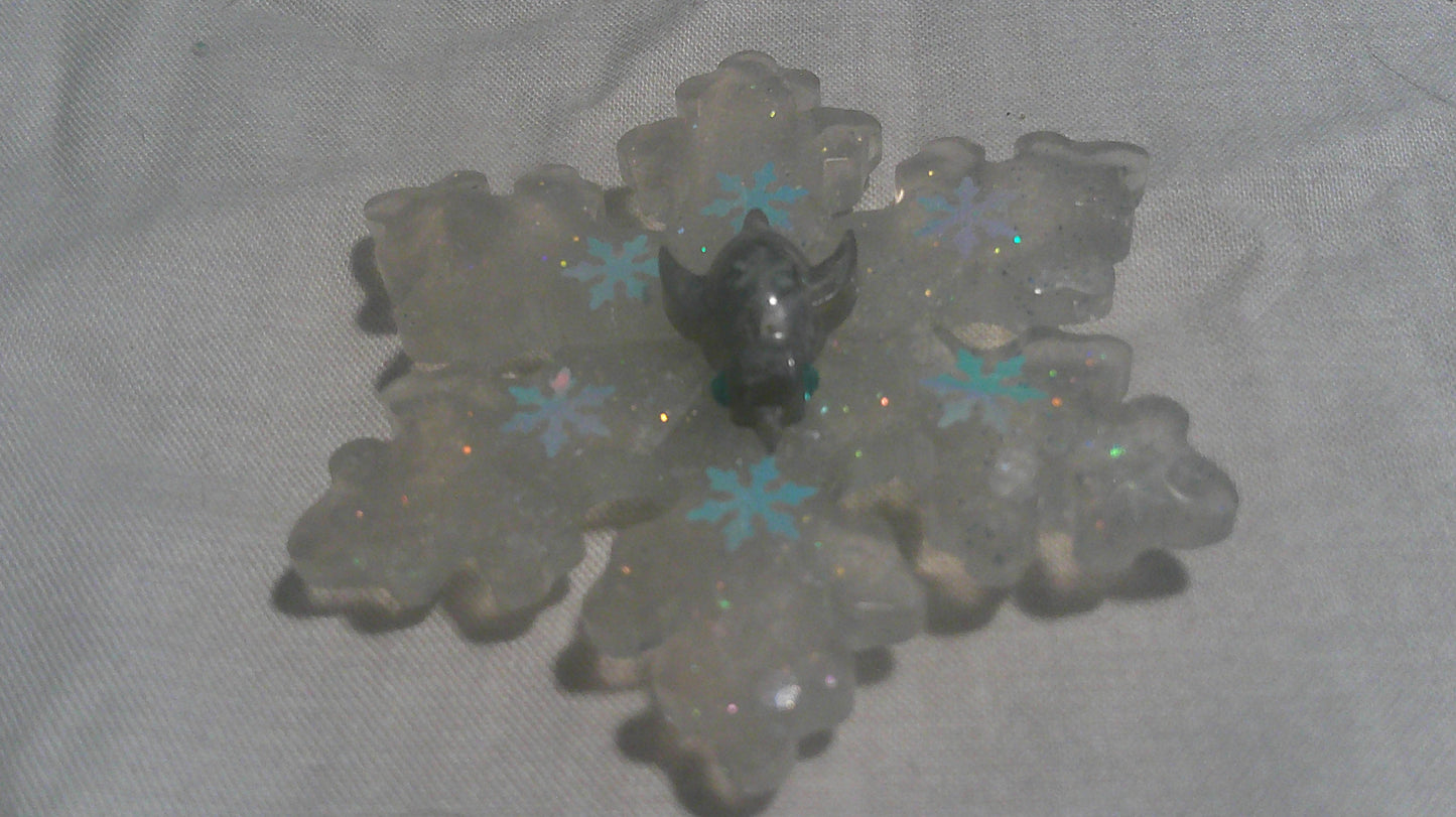 Handmade Resin Snowflake Ornament with Penguin