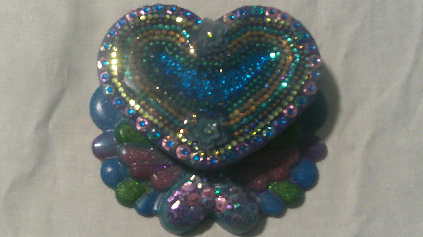 Handmade resin mermaid heart jewellery box - open view showing interior