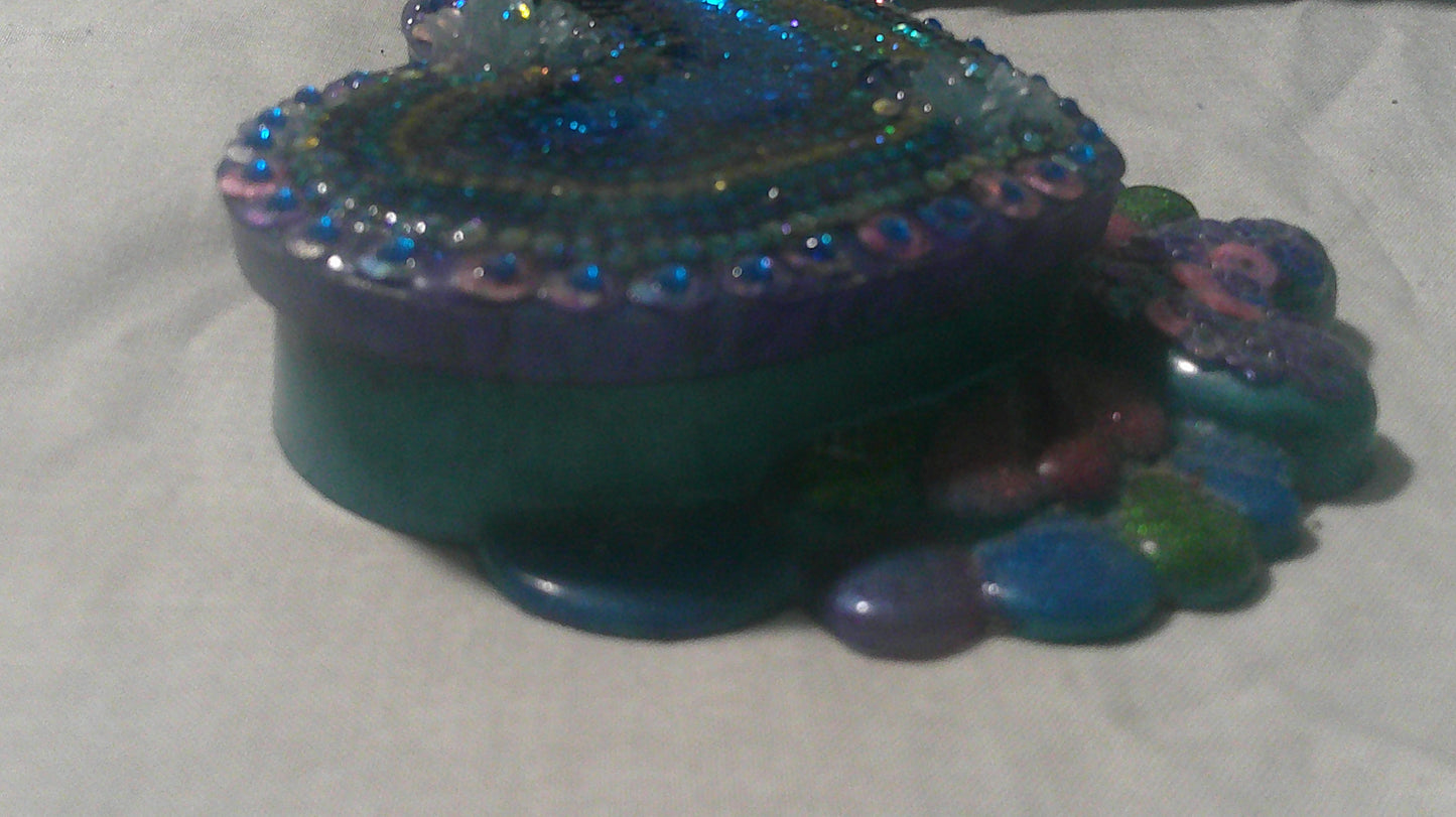 Handmade resin mermaid heart jewellery box - front angle view