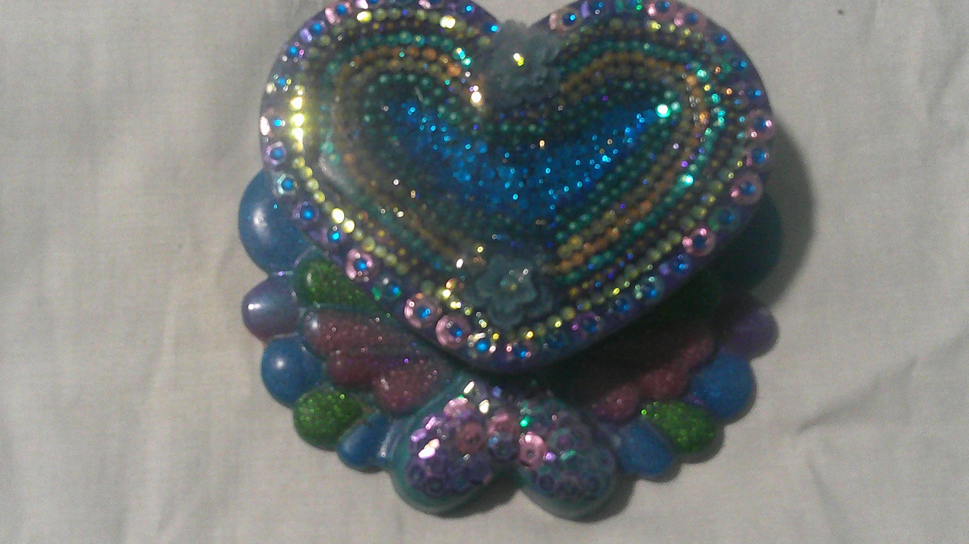 Handmade resin mermaid heart jewellery box - top down view