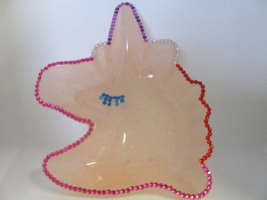 Handmade Unicorn Head Resin Dish with Crystal Drills - Trinket Storage