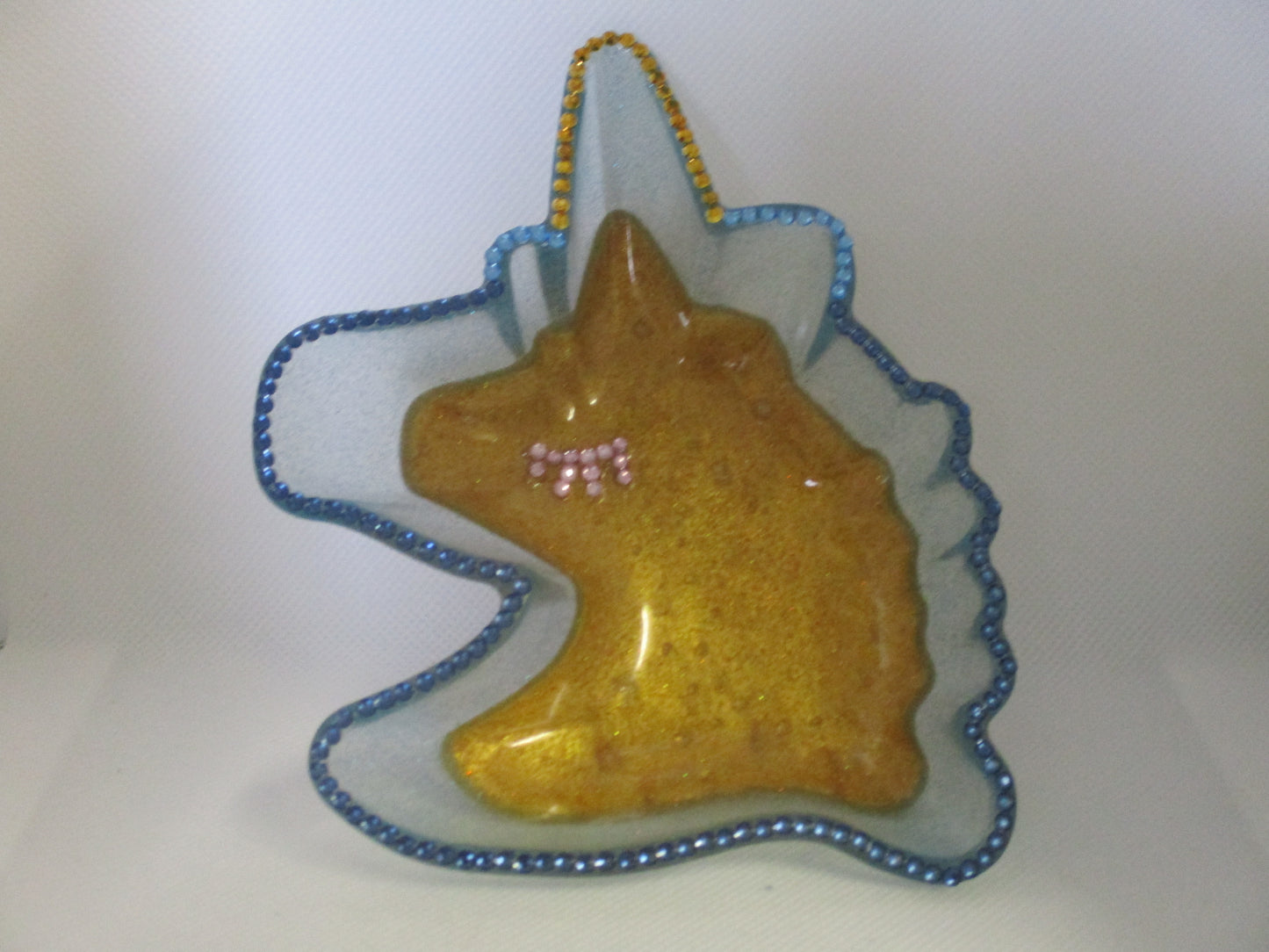 Handmade Unicorn Head Resin Dish with Crystal Drills - Trinket Storage