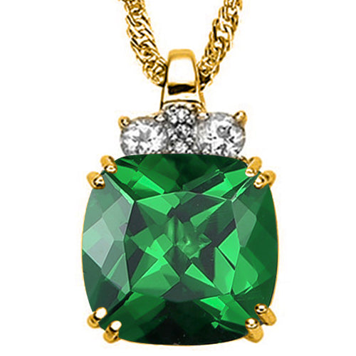 6.00CT Created Emerald & Diamond Pendant Necklace — 925 Sterling Silver